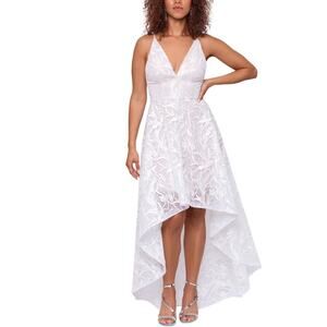 XSCAPE Lace High Low Sleeveless Evening Gown White and Pink Size 6 Formal Dress